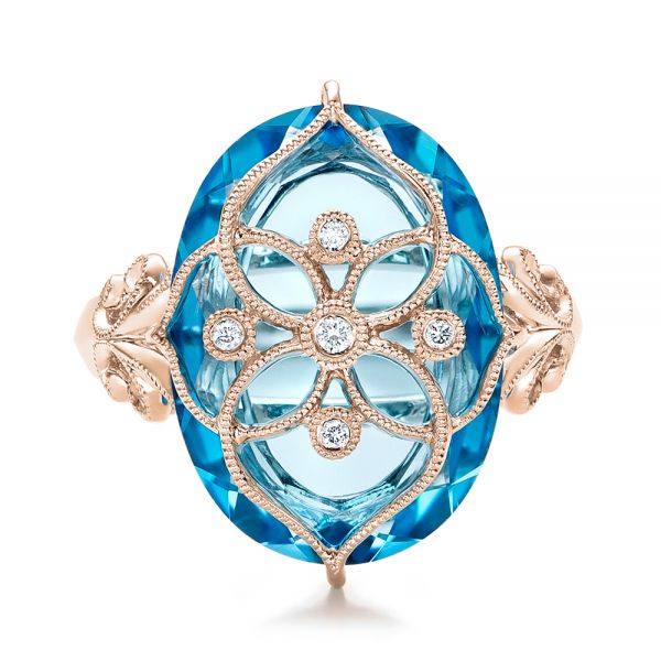 14k Rose Gold 14k Rose Gold Vintage Filigree Blue Topaz Fashion Ring - Vanna K - Top View - 101858