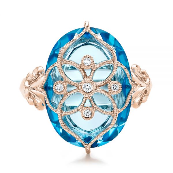 14k Rose Gold 14k Rose Gold Vintage Filigree Blue Topaz Fashion Ring - Vanna K - Top View -  101858