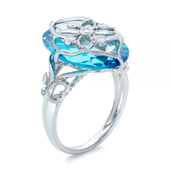 18k White Gold 18k White Gold Vintage Filigree Blue Topaz Fashion Ring - Vanna K - Three-Quarter View -  101858