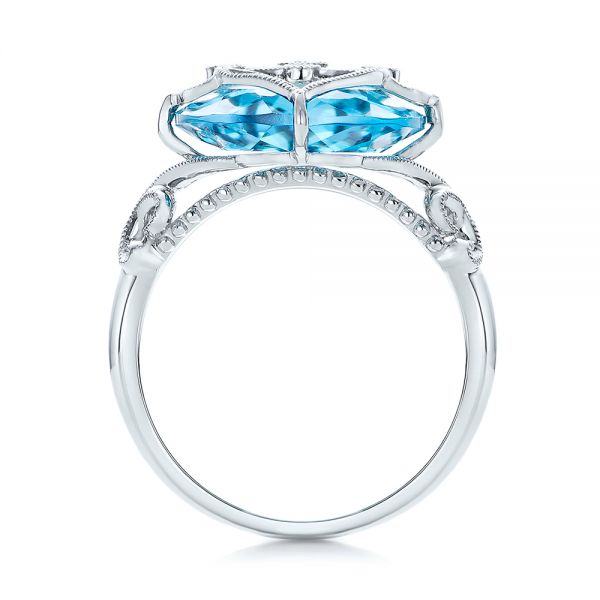 18k White Gold 18k White Gold Vintage Filigree Blue Topaz Fashion Ring - Vanna K - Front View -  101858