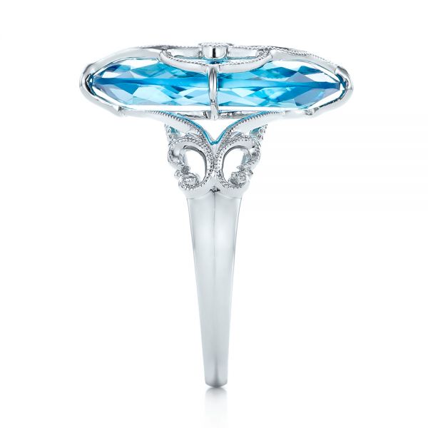 14k White Gold 14k White Gold Vintage Filigree Blue Topaz Fashion Ring - Vanna K - Side View - 101858