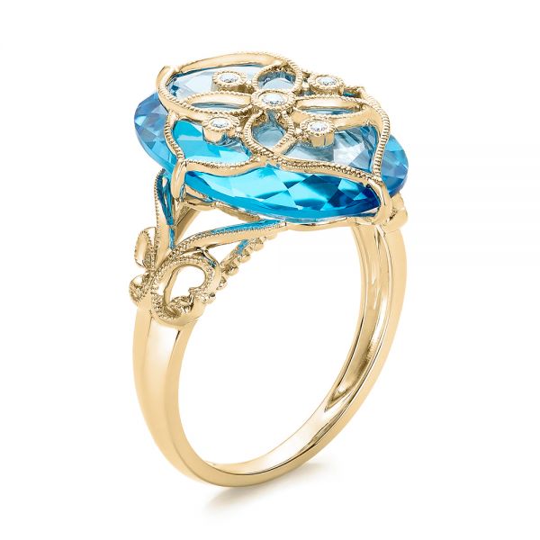 18k Yellow Gold 18k Yellow Gold Vintage Filigree Blue Topaz Fashion Ring - Vanna K - Three-Quarter View -  101858