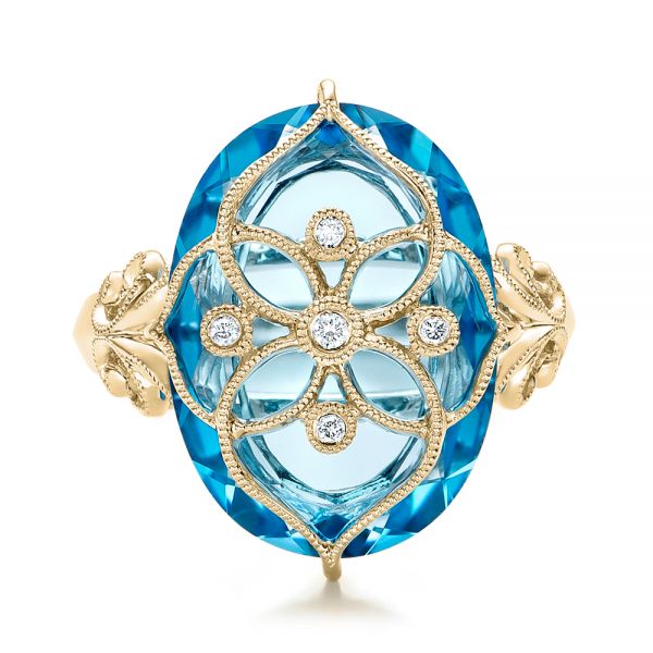 18k Yellow Gold 18k Yellow Gold Vintage Filigree Blue Topaz Fashion Ring - Vanna K - Top View - 101858