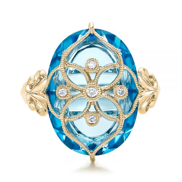 18k Yellow Gold 18k Yellow Gold Vintage Filigree Blue Topaz Fashion Ring - Vanna K - Top View -  101858