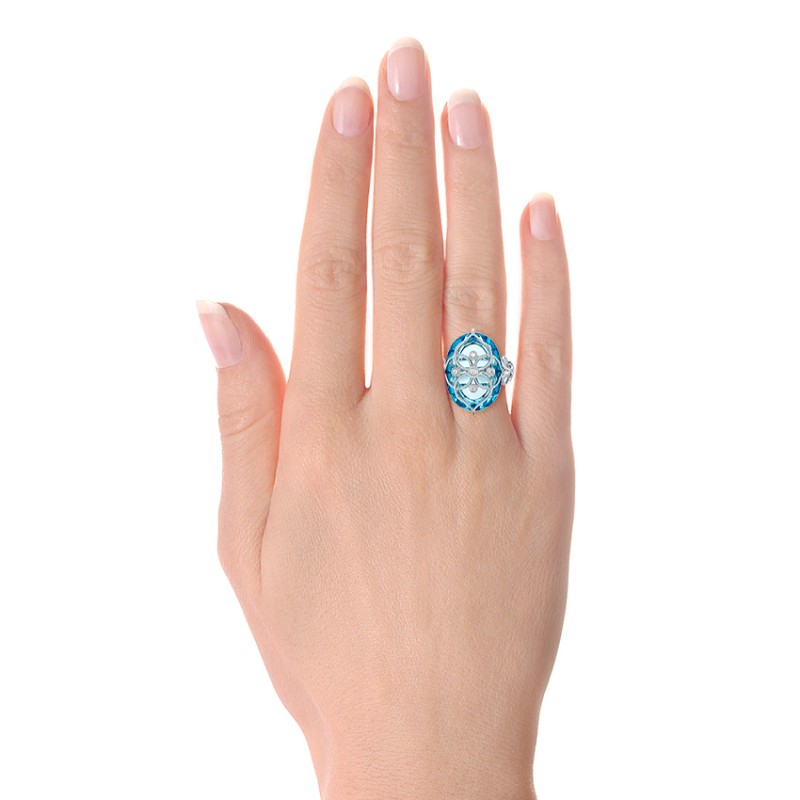 Vintage Filigree Blue Topaz Fashion Ring - Vanna K - On hand