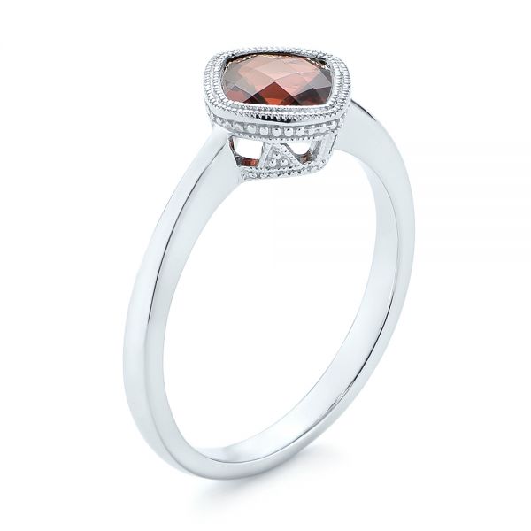 14k White Gold Vintage-inspired Garnet Fashion Ring - Three-Quarter View -  104595