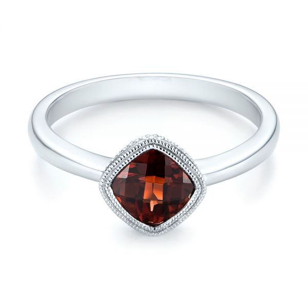 14k White Gold Vintage-inspired Garnet Fashion Ring - Flat View - 104595
