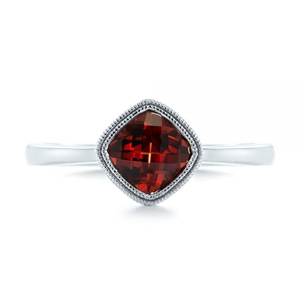 14k White Gold Vintage-inspired Garnet Fashion Ring - Top View - 104595