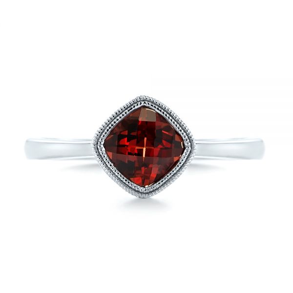 14k White Gold Vintage-inspired Garnet Fashion Ring - Top View -  104595