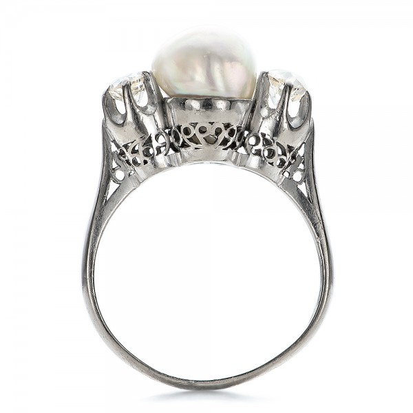 White Pearl And Diamond Ring - Front View -  100765