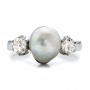 White Pearl And Diamond Ring - Top View -  100765 - Thumbnail