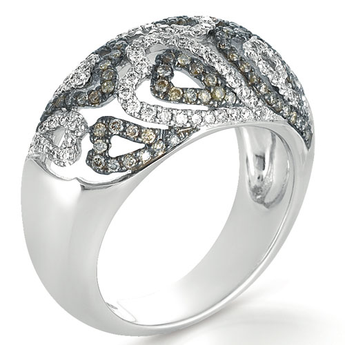  Platinum Platinum White And Brown Diamond Micro-pave Ring - Vanna K - Three-Quarter View -  1095 - Thumbnail