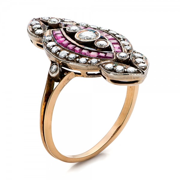 Diamond And Ruby Ring - Three-Quarter View -  100757