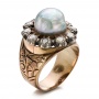 Pearl And Diamond Two-tone Ring - Three-Quarter View -  100763 - Thumbnail