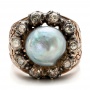 Pearl And Diamond Two-tone Ring - Top View -  100763 - Thumbnail