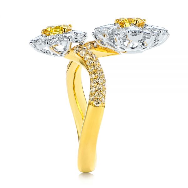Yellow And White Diamond Floral Fashion Ring - Side View -  105668