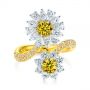 Yellow And White Diamond Floral Fashion Ring - Top View -  105668 - Thumbnail