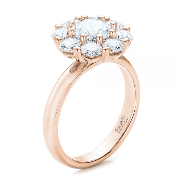 18k Rose Gold 18k Rose Gold Custom Diamond Halo Engagement Ring - Three-Quarter View -  100699