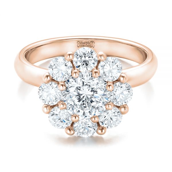 18k Rose Gold 18k Rose Gold Custom Diamond Halo Engagement Ring - Flat View -  100699