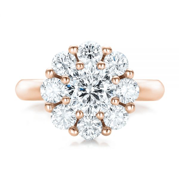 18k Rose Gold 18k Rose Gold Custom Diamond Halo Engagement Ring - Top View -  100699