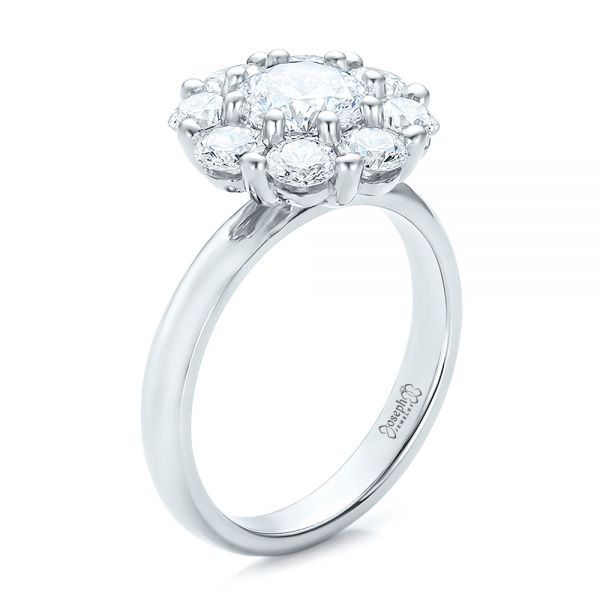  Platinum Platinum Custom Diamond Halo Engagement Ring - Three-Quarter View -  100699