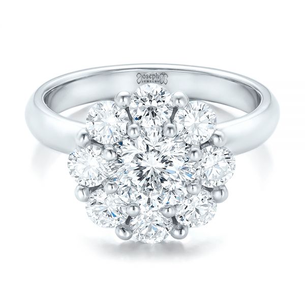 14k White Gold Custom Diamond Halo Engagement Ring - Flat View - 100699