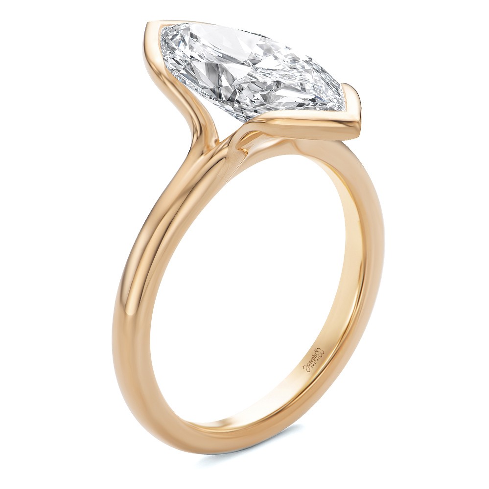 Half Bezel Petite Split Marquise Diamond Engagement Ring - Image
