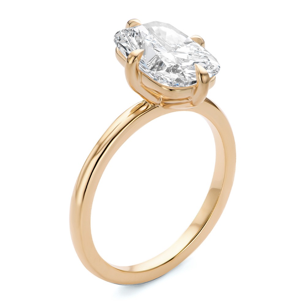 14k Rose Gold 14k Rose Gold Compass Set Elongated Cushion Cut Solitaire Engagement Ring - Three-Quarter View -  108342