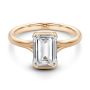 18k Rose Gold 18k Rose Gold Half Bezel Petite Split Emerald Cut Diamond Engagement Ring - Flat View -  108336 - Thumbnail