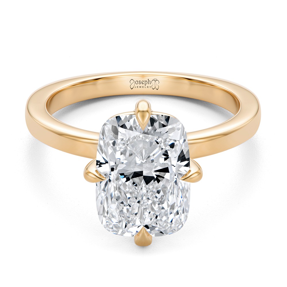 14k Rose Gold 14k Rose Gold Compass Set Elongated Cushion Cut Solitaire Engagement Ring - Flat View -  108342
