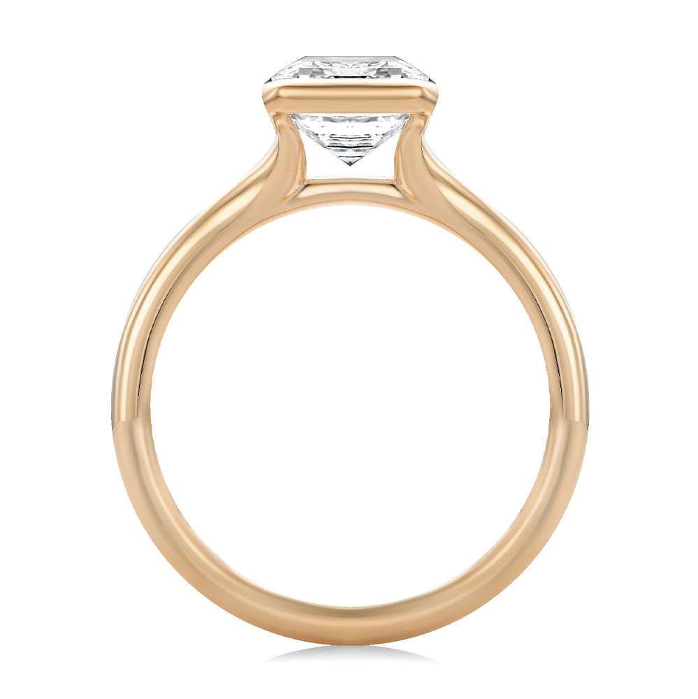 18k Rose Gold 18k Rose Gold Half Bezel Petite Split Emerald Cut Diamond Engagement Ring - Front View -  108336