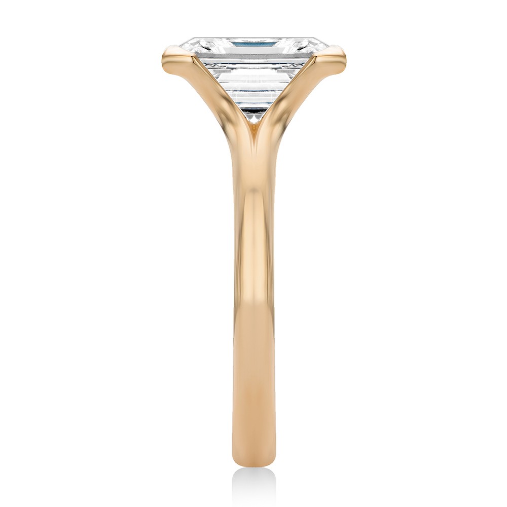18k Rose Gold 18k Rose Gold Half Bezel Petite Split Emerald Cut Diamond Engagement Ring - Side View -  108336
