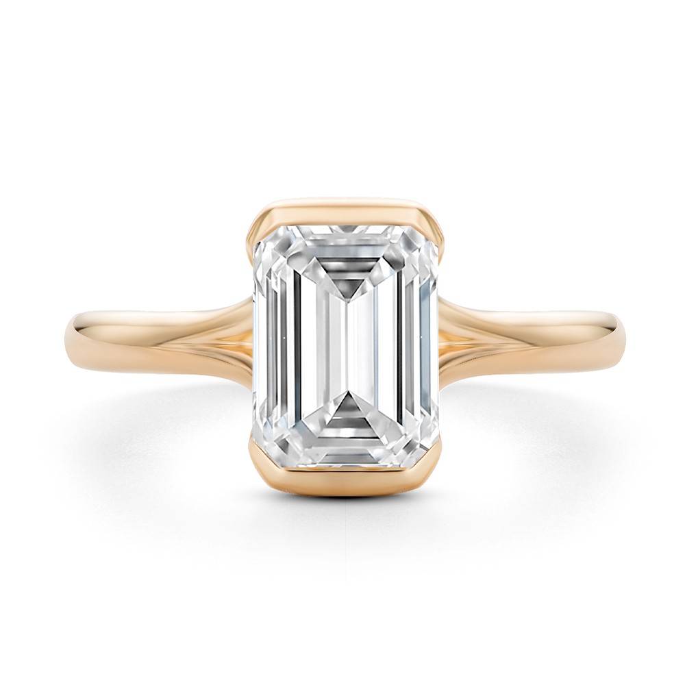 18k Rose Gold 18k Rose Gold Half Bezel Petite Split Emerald Cut Diamond Engagement Ring - Top View -  108336