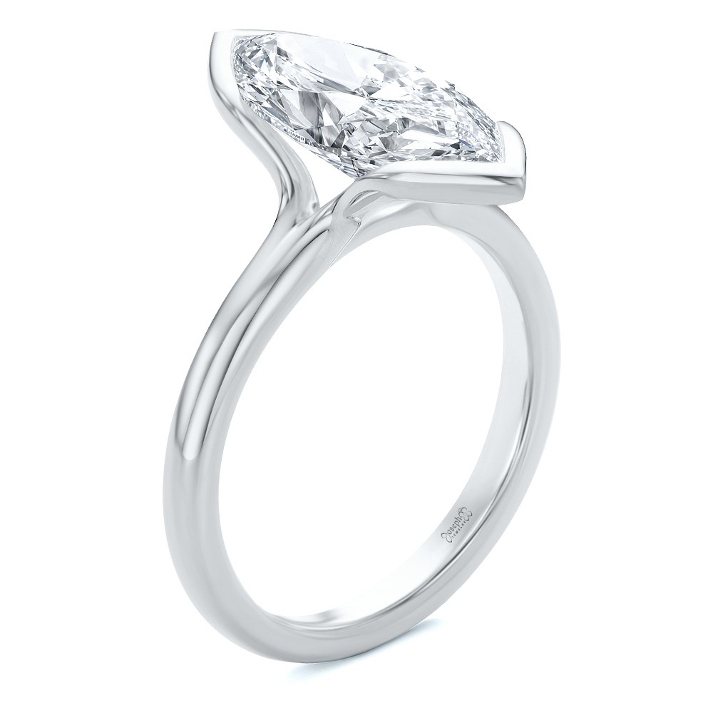 Half Bezel Petite Split Marquise Diamond Engagement Ring - Image