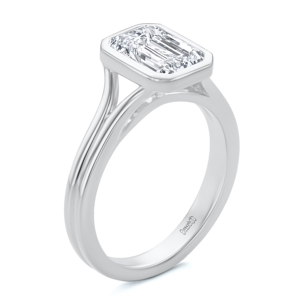 Split Shank Bezel Set Emerald Diamond Engagement Ring - Image