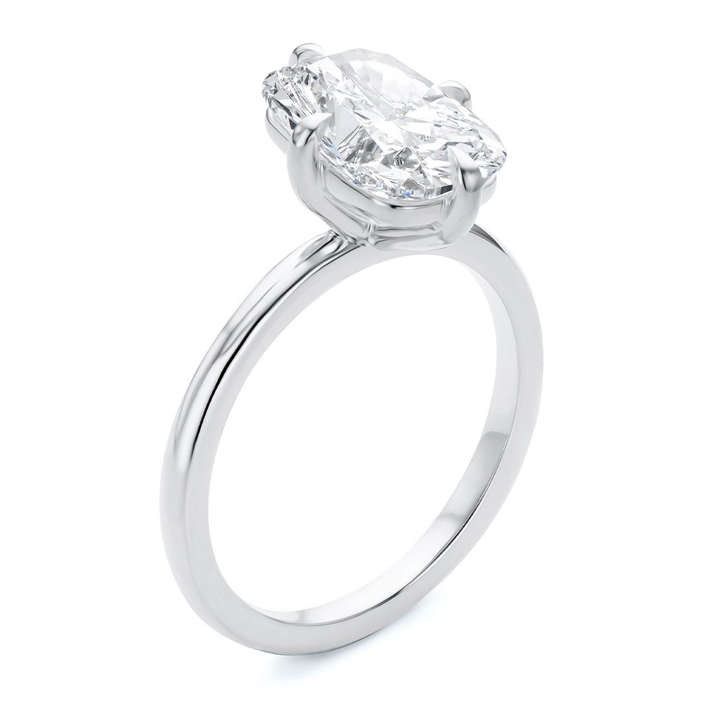 14k White Gold 14k White Gold Compass Set Elongated Cushion Cut Solitaire Engagement Ring - Three-Quarter View -  108342