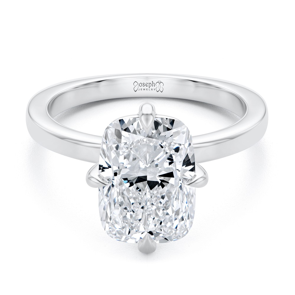 14k White Gold 14k White Gold Compass Set Elongated Cushion Cut Solitaire Engagement Ring - Flat View -  108342
