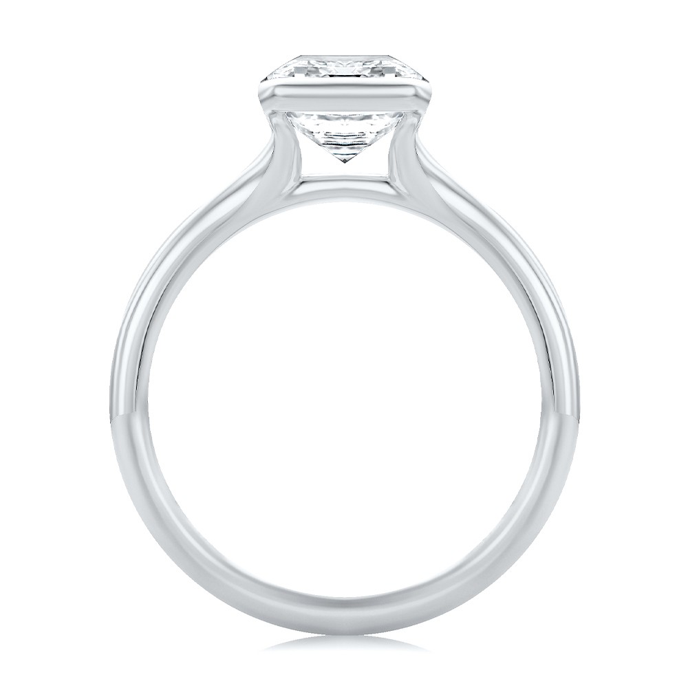 18k White Gold 18k White Gold Half Bezel Petite Split Emerald Cut Diamond Engagement Ring - Front View -  108336