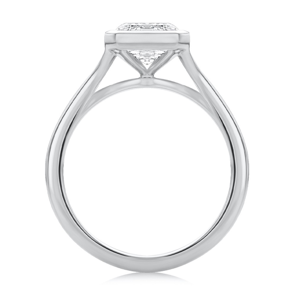 14k White Gold 14k White Gold Split Shank Bezel Set Emerald Diamond Engagement Ring - Front View -  108339