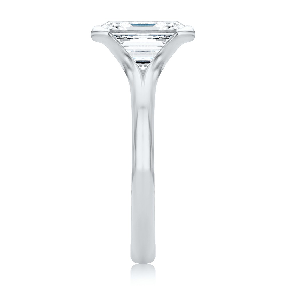 18k White Gold 18k White Gold Half Bezel Petite Split Emerald Cut Diamond Engagement Ring - Side View -  108336
