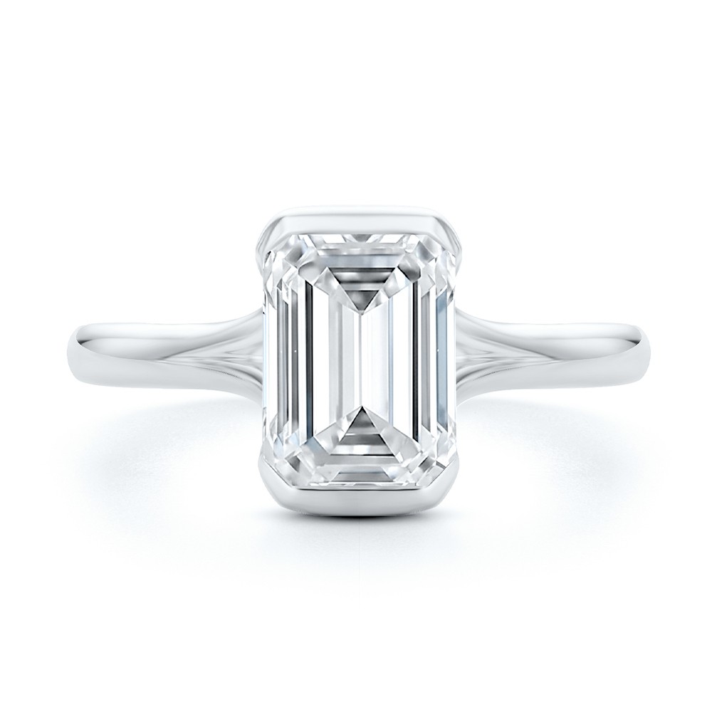 18k White Gold 18k White Gold Half Bezel Petite Split Emerald Cut Diamond Engagement Ring - Top View -  108336