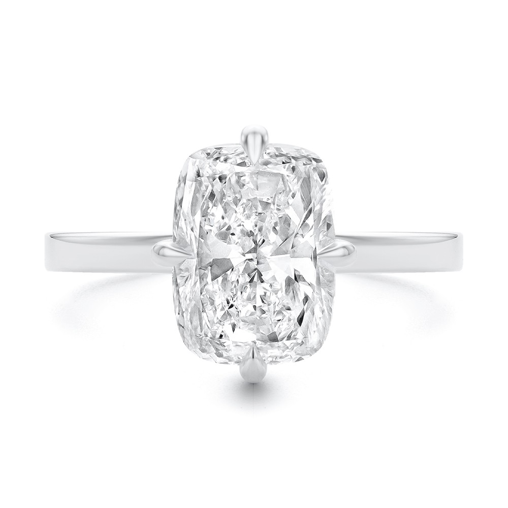 14k White Gold 14k White Gold Compass Set Elongated Cushion Cut Solitaire Engagement Ring - Top View -  108342