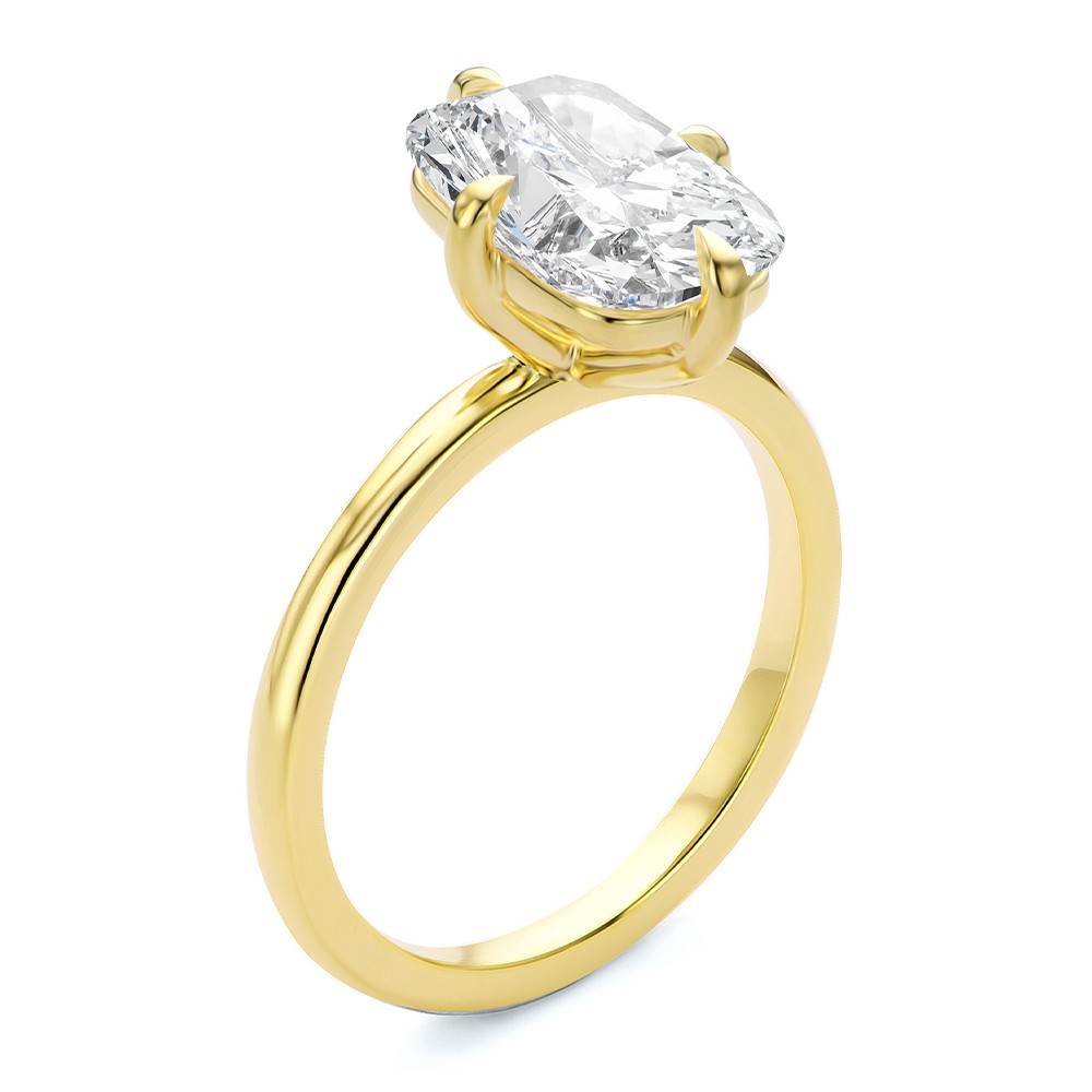 Compass Set Elongated Cushion Cut Solitaire Engagement Ring - Image