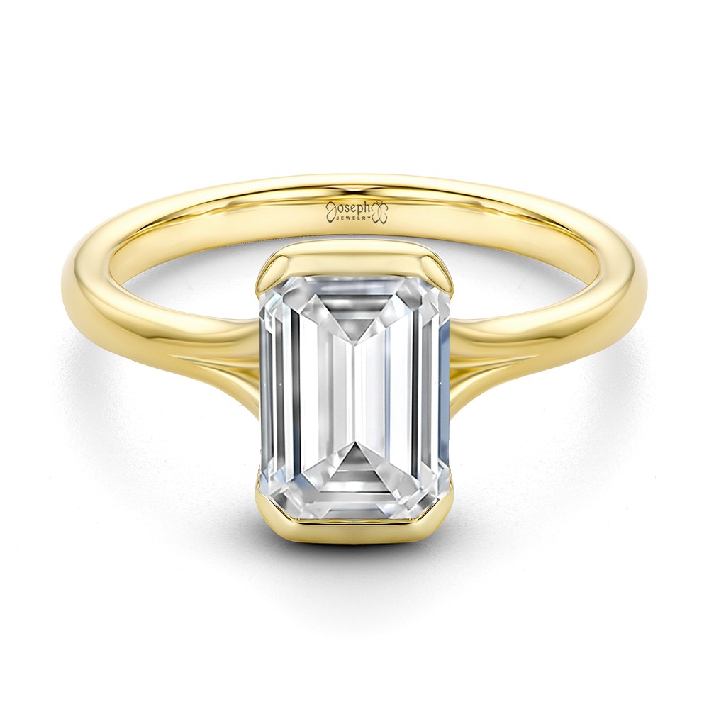 14k Yellow Gold Half Bezel Petite Split Emerald Cut Diamond Engagement Ring - Flat View -  108336
