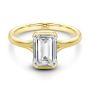 14k Yellow Gold Half Bezel Petite Split Emerald Cut Diamond Engagement Ring - Flat View -  108336 - Thumbnail