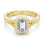 14k Yellow Gold Split Shank Bezel Set Emerald Diamond Engagement Ring - Flat View -  108339 - Thumbnail
