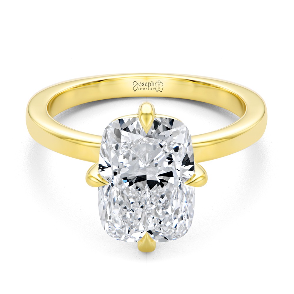 14k Yellow Gold Compass Set Elongated Cushion Cut Solitaire Engagement Ring - Flat View -  108342