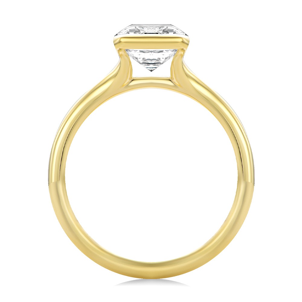 14k Yellow Gold Half Bezel Petite Split Emerald Cut Diamond Engagement Ring - Front View -  108336