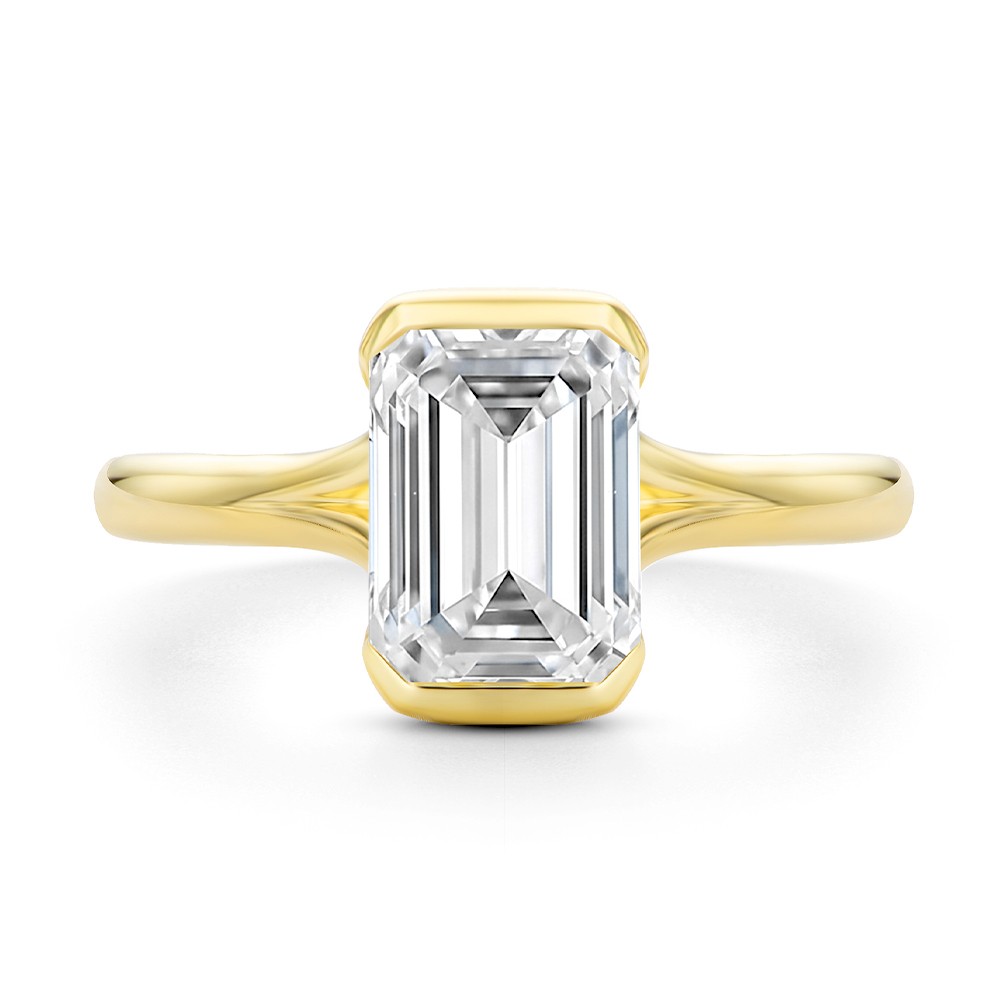 14k Yellow Gold Half Bezel Petite Split Emerald Cut Diamond Engagement Ring - Top View -  108336