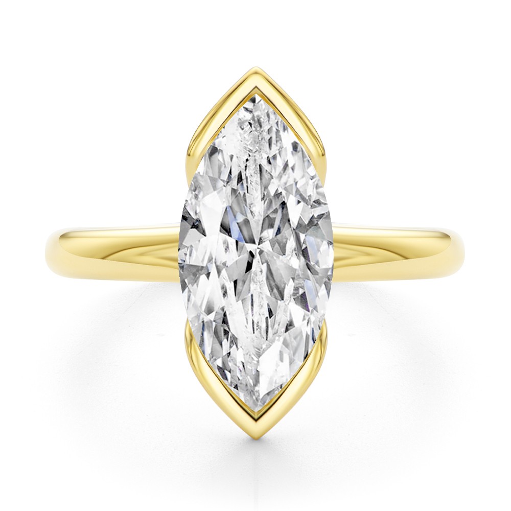 14k Yellow Gold Half Bezel Petite Split Marquise Diamond Engagement Ring - Top View -  108337
